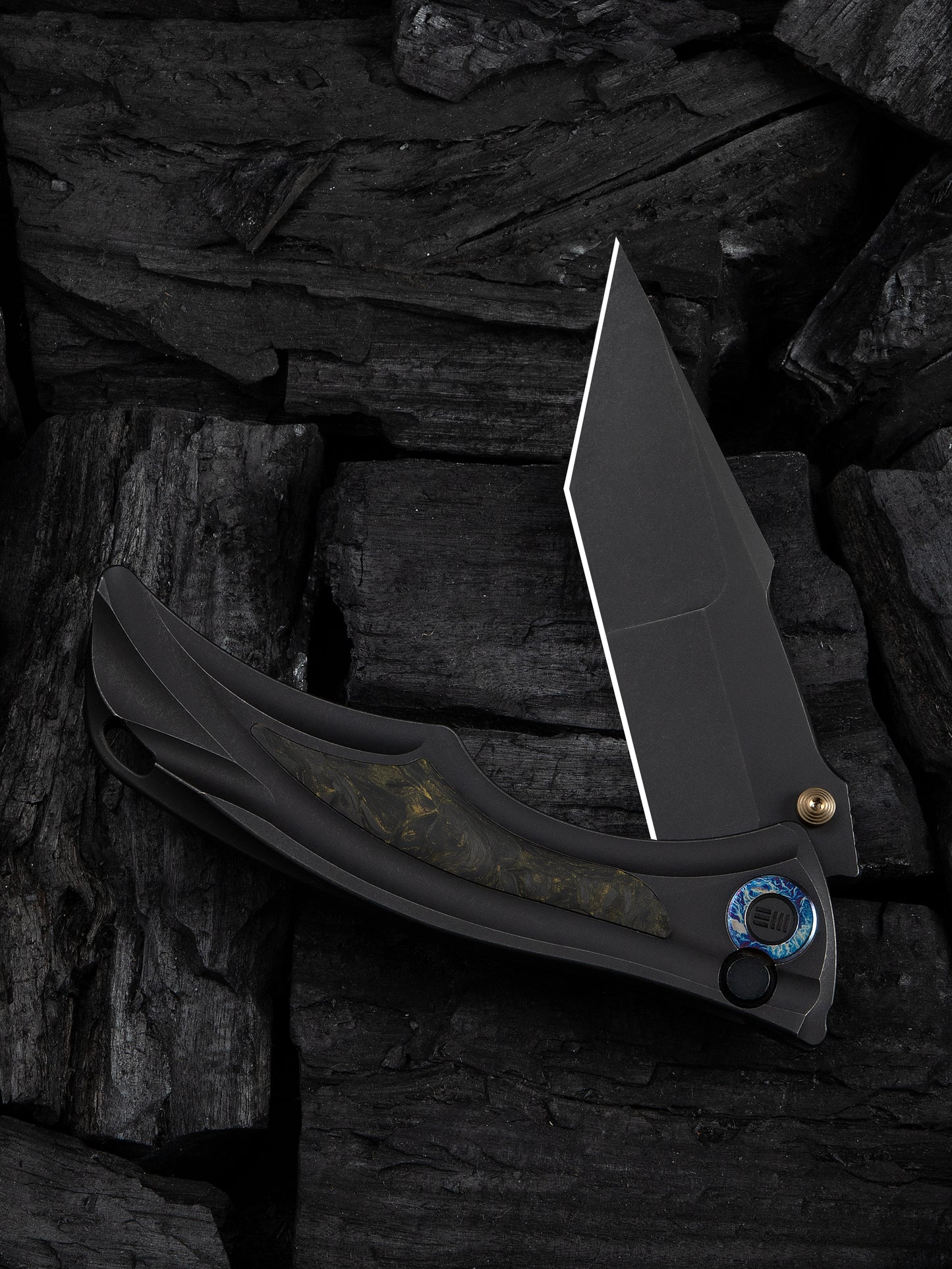 WE Tighe Down 4" Bohler M390 Black Titanium Black/Yellow Carbon Fiber Folding Knife WE24054B-1