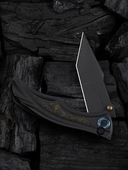 WE Tighe Down 4" Bohler M390 Black Titanium Black/Yellow Carbon Fiber Folding Knife WE24054B-1
