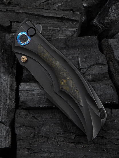 WE Tighe Down 4" Bohler M390 Black Titanium Black/Yellow Carbon Fiber Folding Knife WE24054B-1