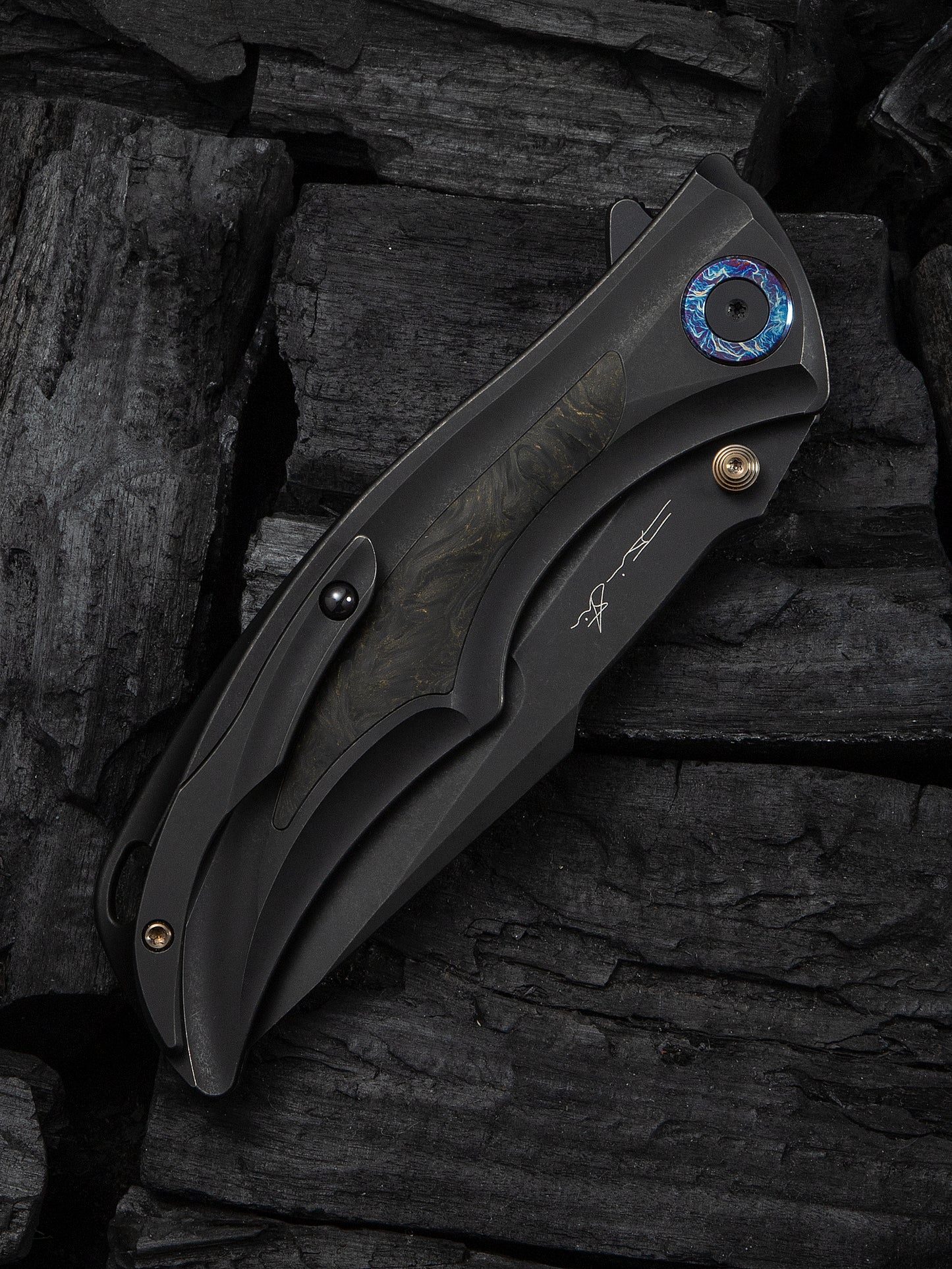 WE Tighe Down 4" Bohler M390 Black Titanium Black/Yellow Carbon Fiber Folding Knife WE24054B-1
