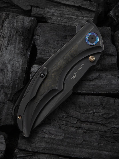 WE Tighe Down 4" Bohler M390 Black Titanium Black/Yellow Carbon Fiber Folding Knife WE24054B-1