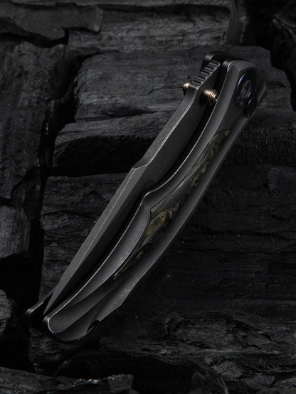 WE Tighe Down 4" Bohler M390 Black Titanium Black/Yellow Carbon Fiber Folding Knife WE24054B-1