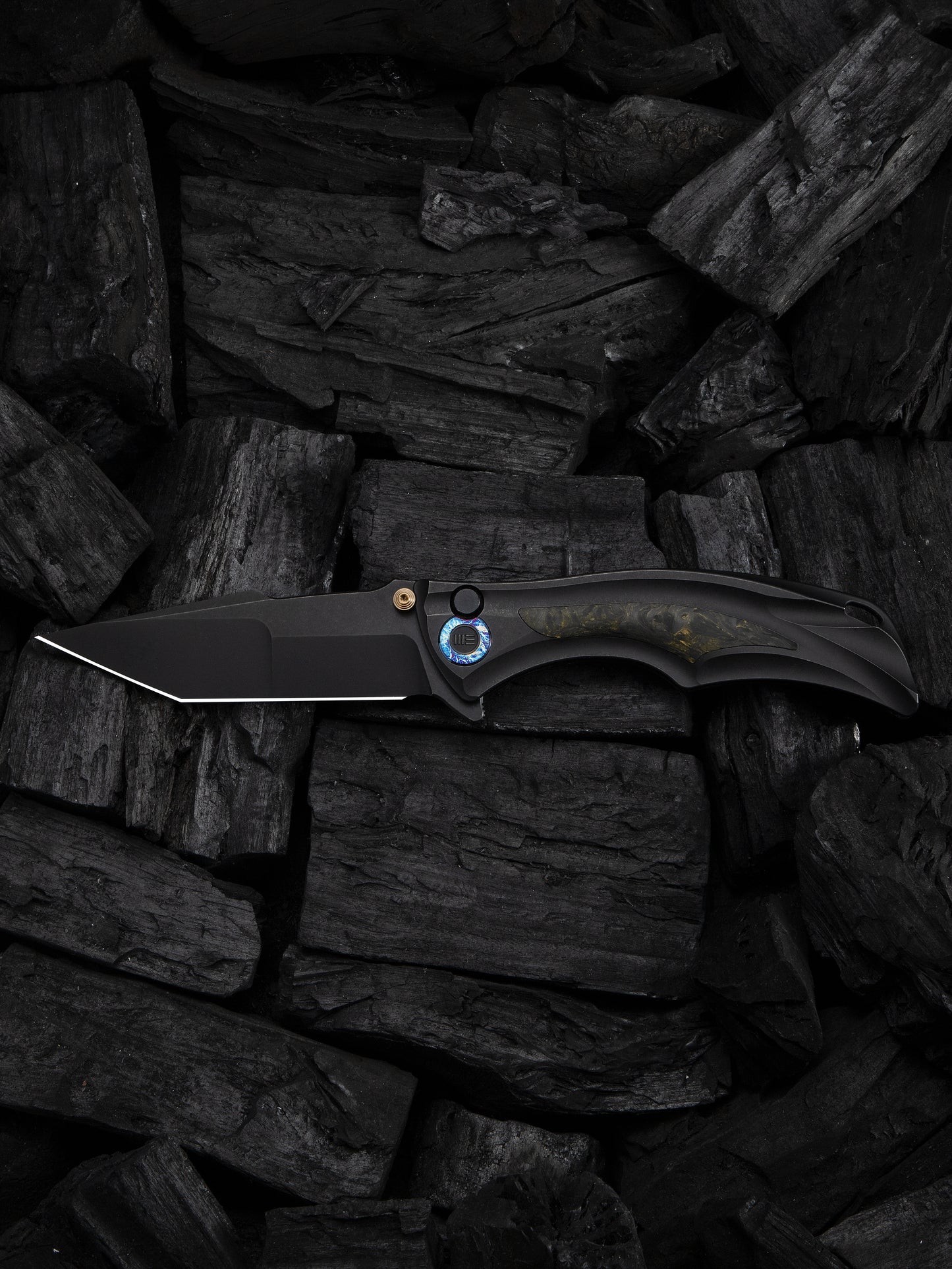 WE Tighe Down 4" Bohler M390 Black Titanium Black/Yellow Carbon Fiber Folding Knife WE24054B-1