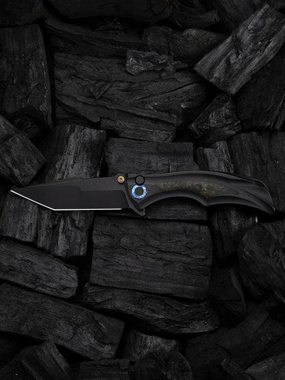 WE Tighe Down 4" Bohler M390 Black Titanium Black/Yellow Carbon Fiber Folding Knife WE24054B-1