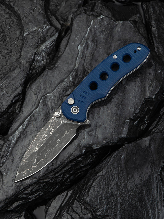 Civivi Triptych 2.97" Damascus Blue G10 Button Lock Folding Knife C23085B-DS1
