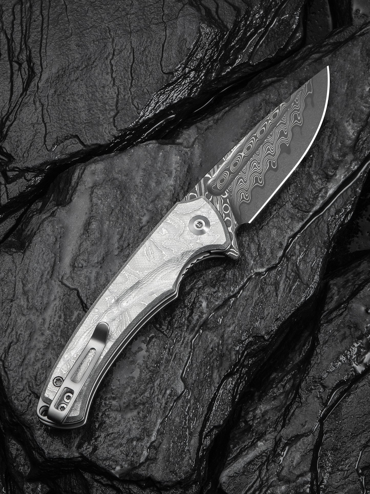 Civivi Voidflare 2.92" Damascus G10 Aluminum Foil Folding Knife C24040-DS1