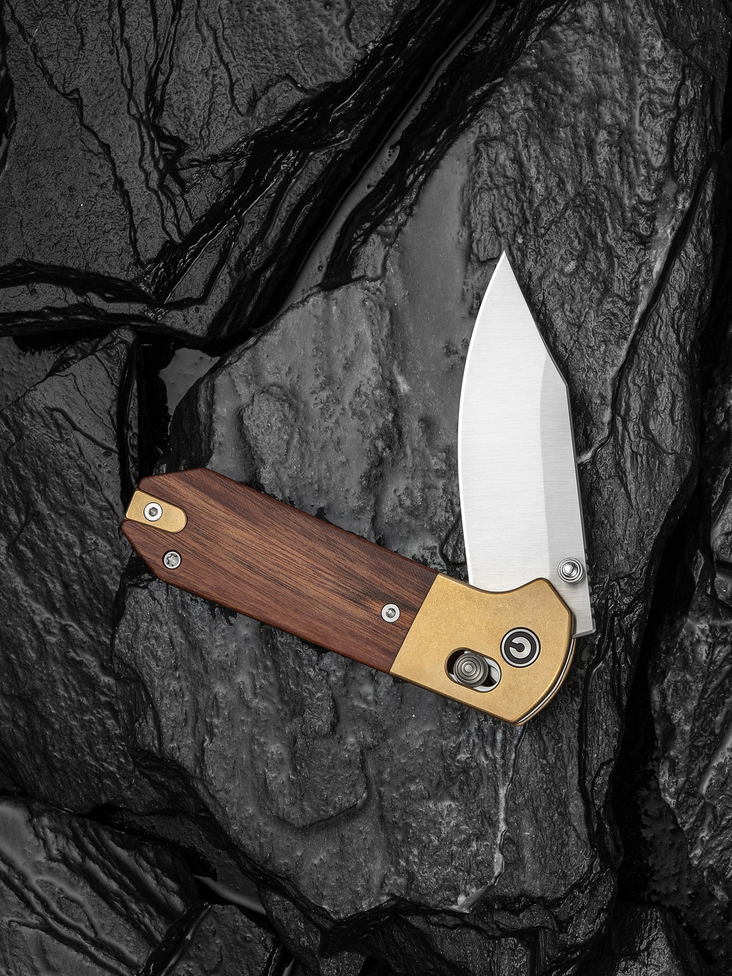 Civivi Yonder Clip Point 2.88" Sandvik 14C28N Guibourtia Wood Brass Crossbar Lock Folding Knife C25026-1