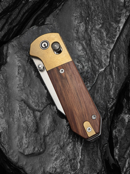 Civivi Yonder Clip Point 2.88" Sandvik 14C28N Guibourtia Wood Brass Crossbar Lock Folding Knife C25026-1