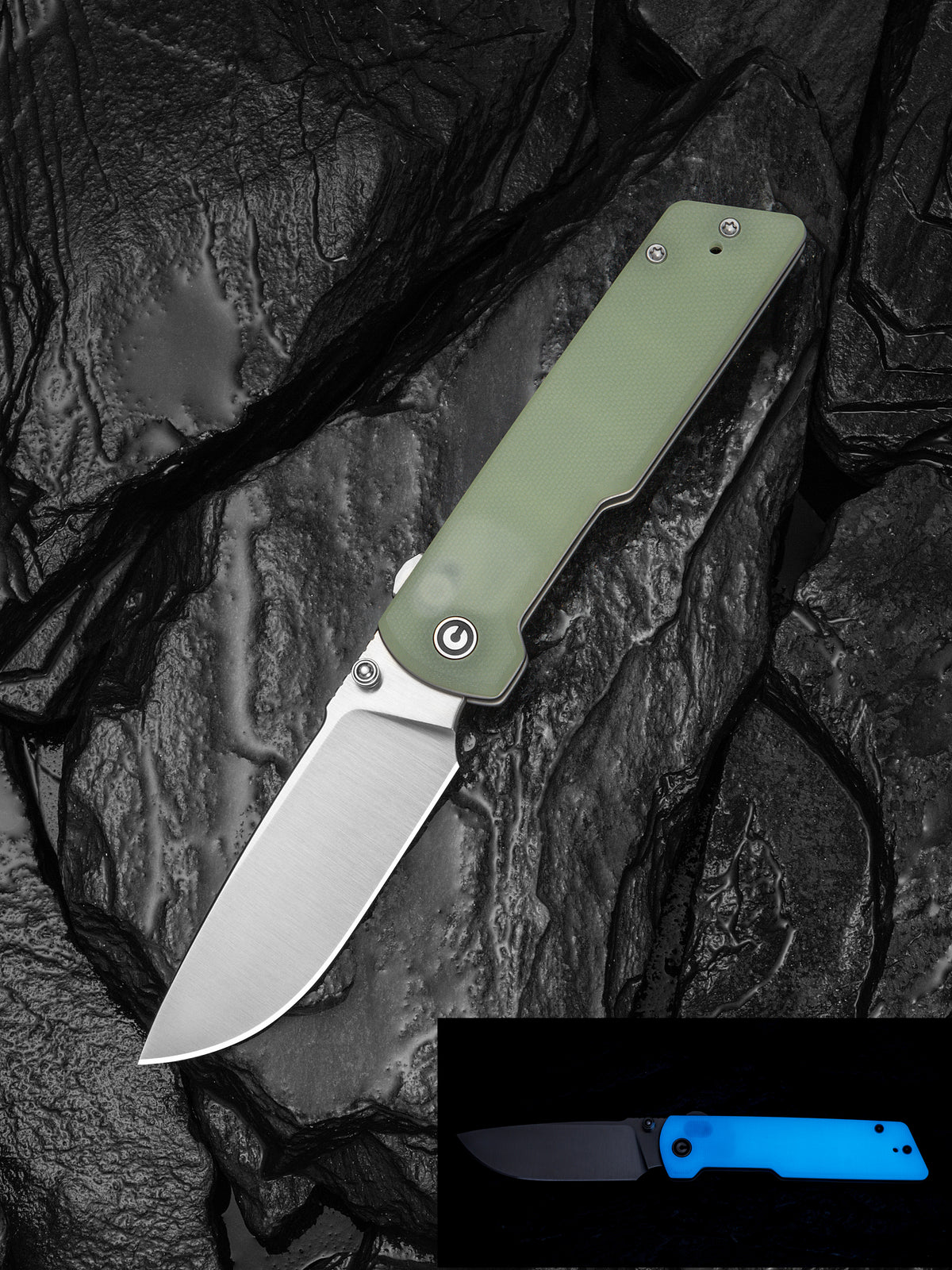 Civivi Zygon 3.24" Nitro-V Natural G10 Blue Glow Top Crossbar Lock Folding Knife C25035-1