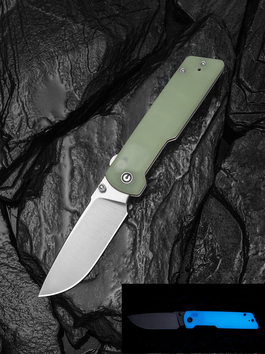 Civivi Zygon 3.24" Nitro-V Natural G10 Blue Glow Top Crossbar Lock Folding Knife C25035-1