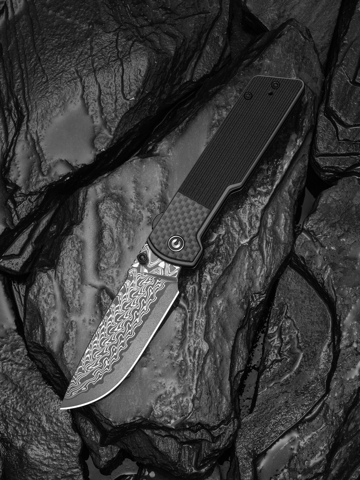 Civivi Zygon 3.24" Damascus G10 Carbon Fiber Top Crossbar Lock Folding Knife C25035B-DS1