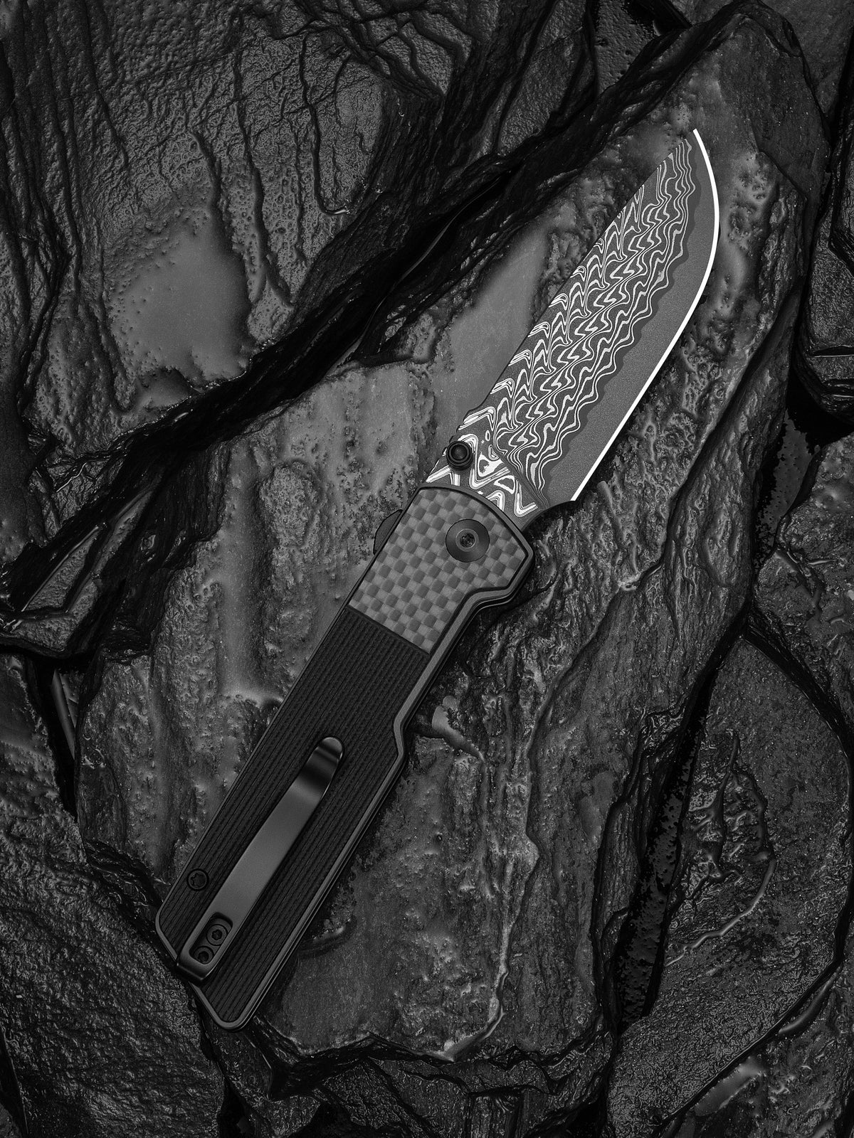 Civivi Zygon 3.24" Damascus G10 Carbon Fiber Top Crossbar Lock Folding Knife C25035B-DS1