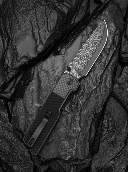 Civivi Zygon 3.24" Damascus G10 Carbon Fiber Top Crossbar Lock Folding Knife C25035B-DS1