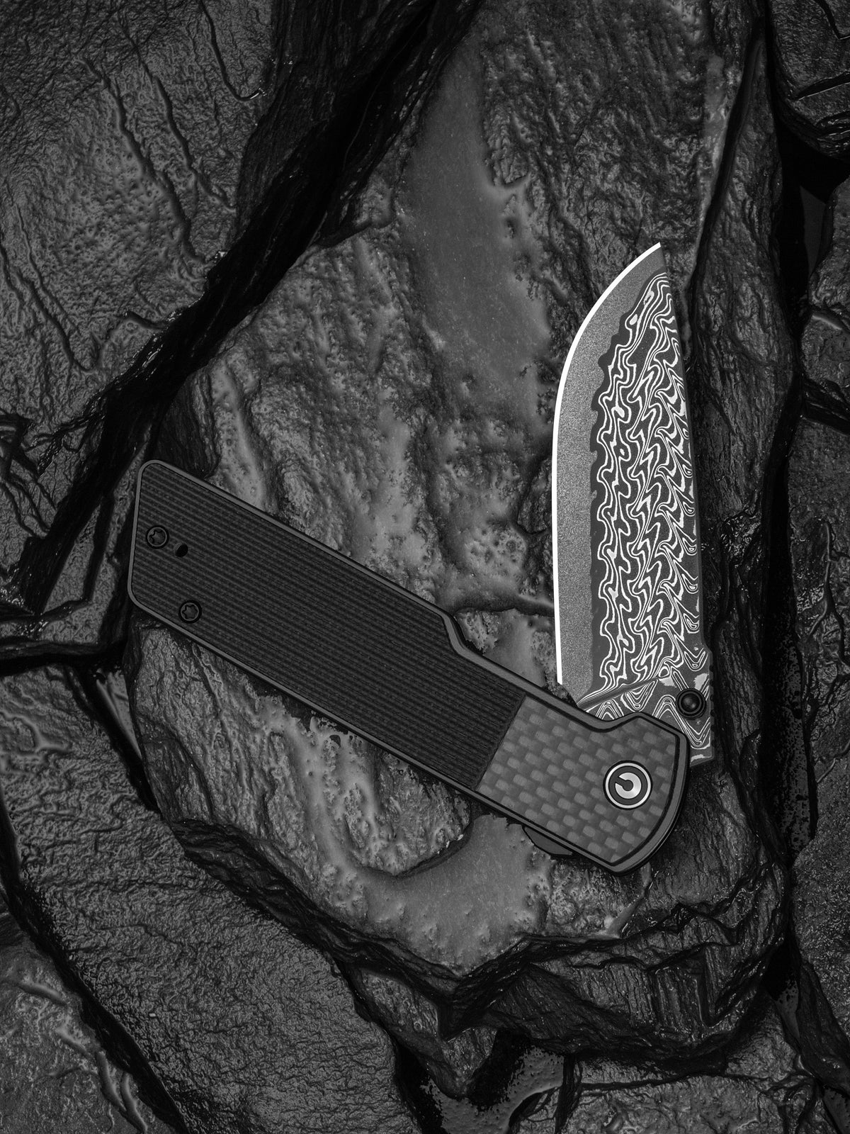 Civivi Zygon 3.24" Damascus G10 Carbon Fiber Top Crossbar Lock Folding Knife C25035B-DS1