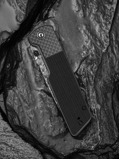 Civivi Zygon 3.24" Damascus G10 Carbon Fiber Top Crossbar Lock Folding Knife C25035B-DS1