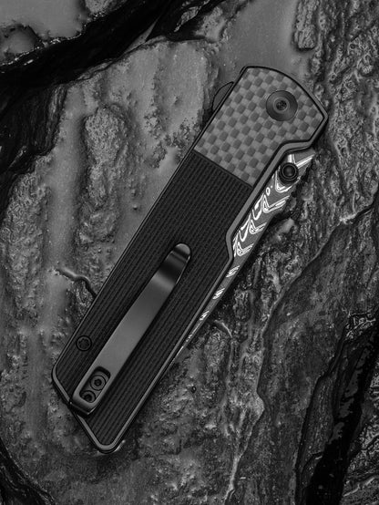 Civivi Zygon 3.24" Damascus G10 Carbon Fiber Top Crossbar Lock Folding Knife C25035B-DS1