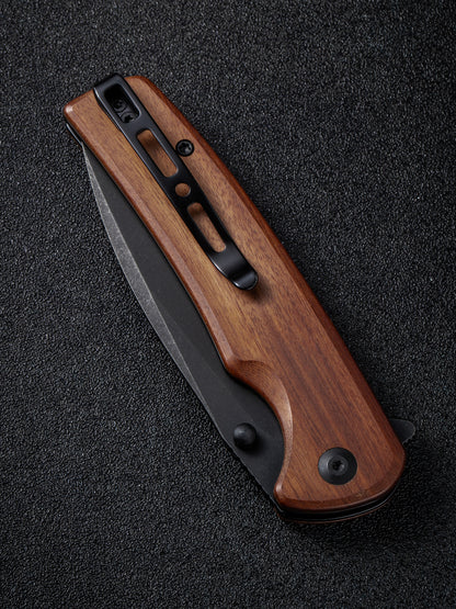 Sencut Sachse 3.47" Black Stonewashed 9Cr18MoV Cuibourtia Wood Folding Knife S21007-6