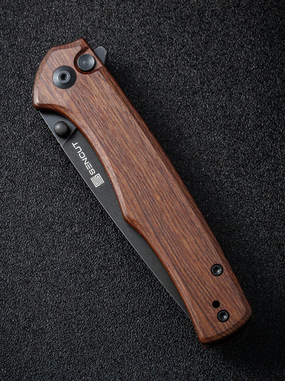 Sencut Crowley 3.48" Black Stonewashed D2 Cuibourtia Wood Folding Knife S21012-5