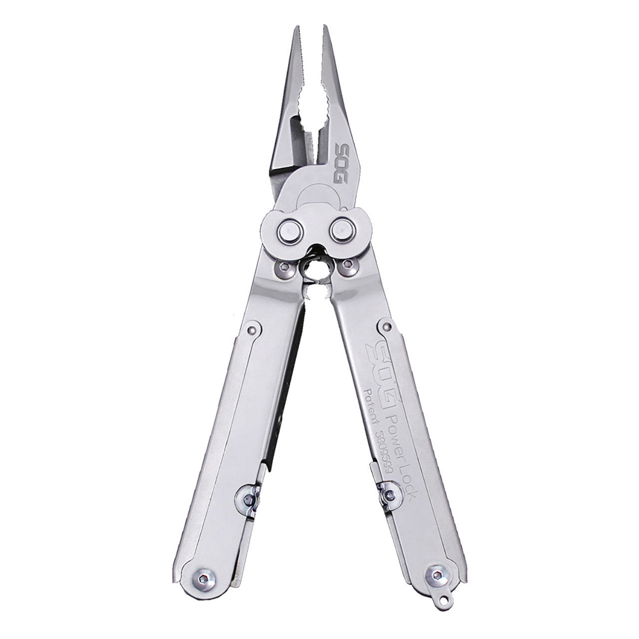 SOG PowerLock Satin V-Cutter 18-Tool Multi-Tool with Sheath