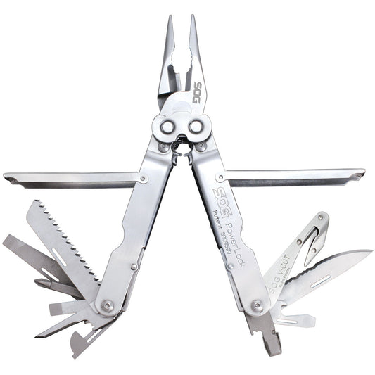 SOG PowerLock Satin V-Cutter 18-Tool Multi-Tool with Sheath