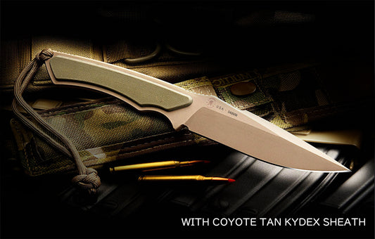 Spartan Blades Phrike 4.25" CPM S45VN Elite Flat Dark Earth/Green Fixed Blade Knife with Tan Kydex Sheath