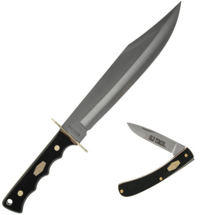 Schrade Old Timer 10" Full-Tang Bowie Machete and Folding Knife Combo