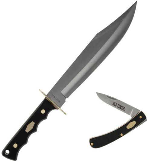 Schrade Old Timer 10" Full-Tang Bowie Machete and Folding Knife Combo