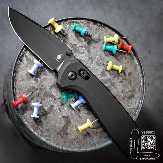 Kizer Sub-3 OBK 2.94" 154CM Black Aluminium Clutch-Lock Folding Knife by Mikey Carlson V3650C1