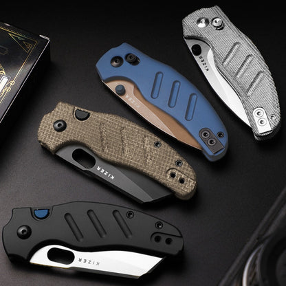 Kizer Sheepdog C01C 2.95" Elmax DLC Ultra Brown Norplex UltreX Micarta Button-Lock Folding Knife Ki3488.29BSA2
