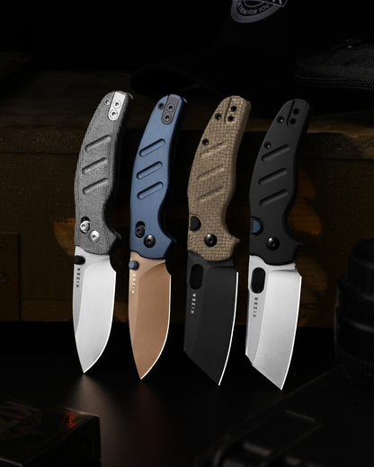 Kizer Sheepdog C01C 2.95" Elmax DLC Ultra Brown Norplex UltreX Micarta Button-Lock Folding Knife Ki3488.29BSA2