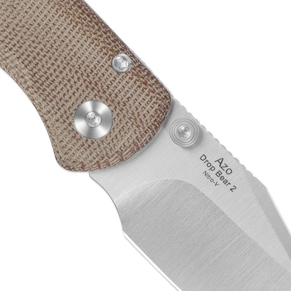Kizer Drop Bear 2 Button-Lock 2.96" Nitro-V Brown Micarta Clip-Point Folding Knife V3619.2CC1
