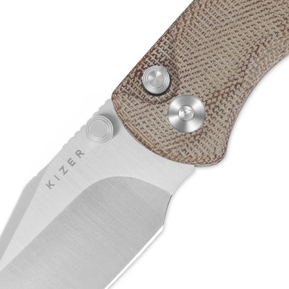 Kizer Drop Bear 2 Button-Lock 2.96" Nitro-V Brown Micarta Clip-Point Folding Knife V3619.2CC1
