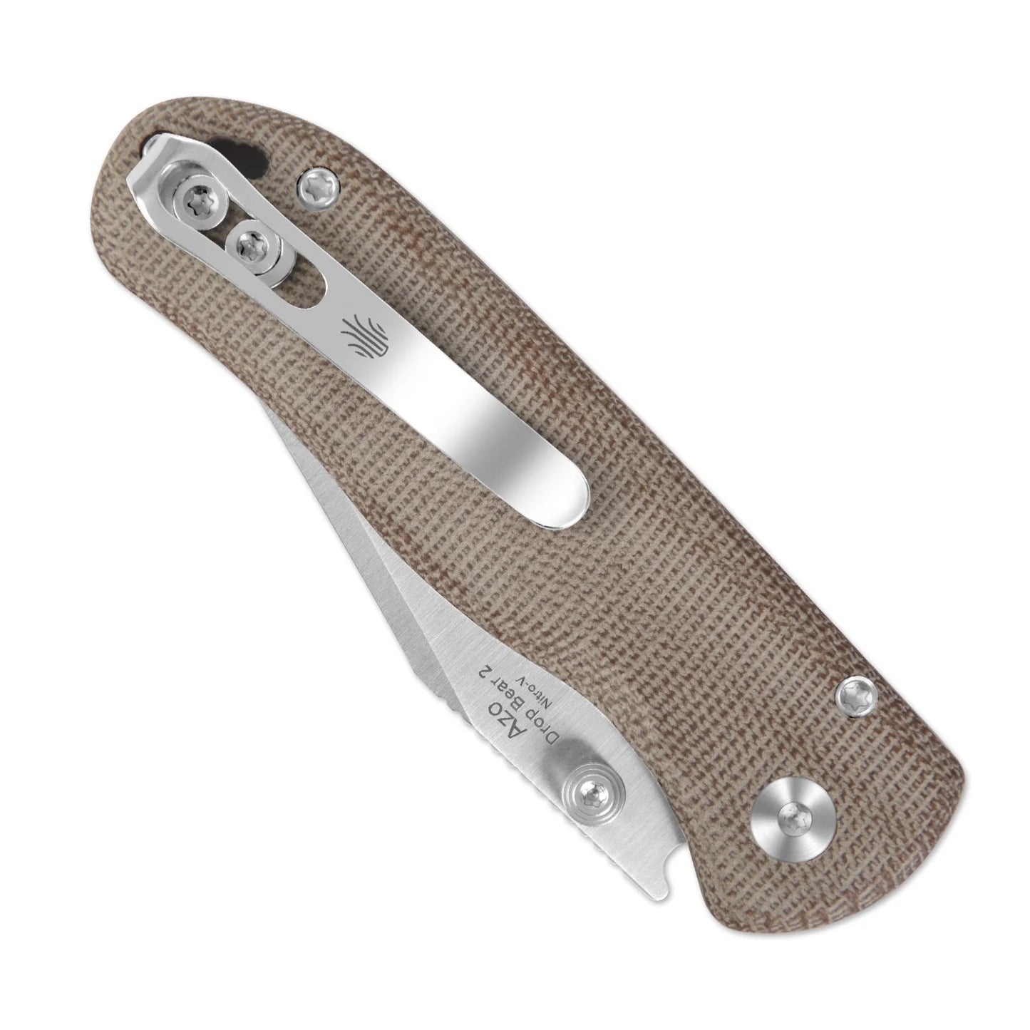 Kizer Drop Bear 2 Button-Lock 2.96" Nitro-V Brown Micarta Clip-Point Folding Knife V3619.2CC1