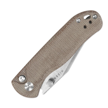 Kizer Drop Bear 2 Button-Lock 2.96" Nitro-V Brown Micarta Clip-Point Folding Knife V3619.2CC1