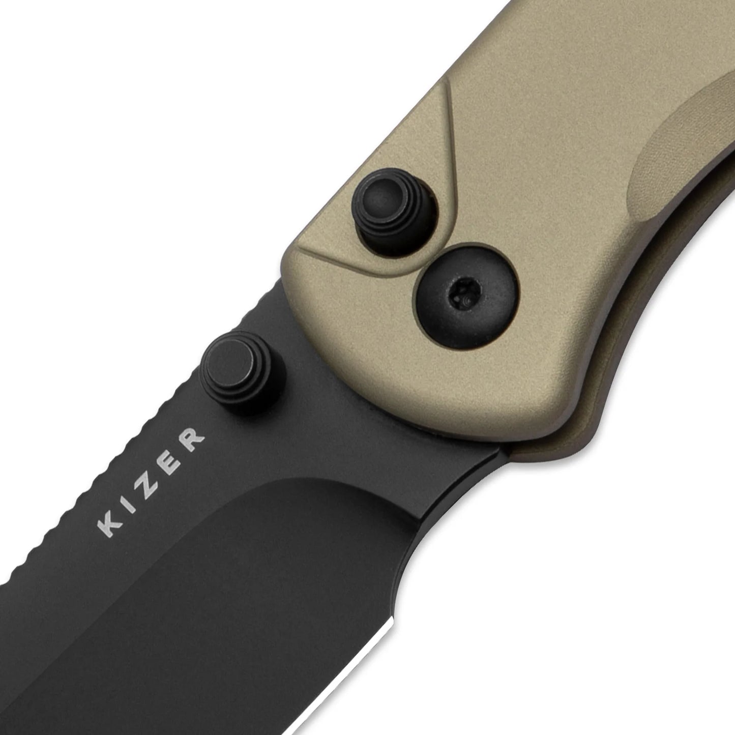 Kizer Drop Bear 2 Button-Lock 2.96" Nitro-V Matte DLC Tan Aluminium Folding Knife V3619.2CD1