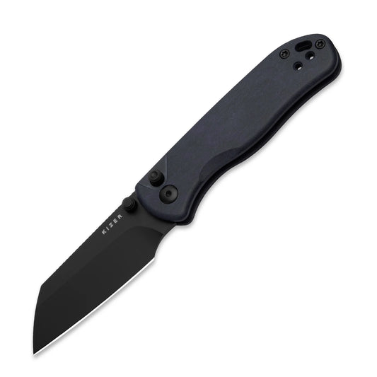 Kizer Drop Bear 2 Button-Lock 2.96" Nitro-V Matte DLC Dark Blue Richlite Folding Knife V3619.2CS1