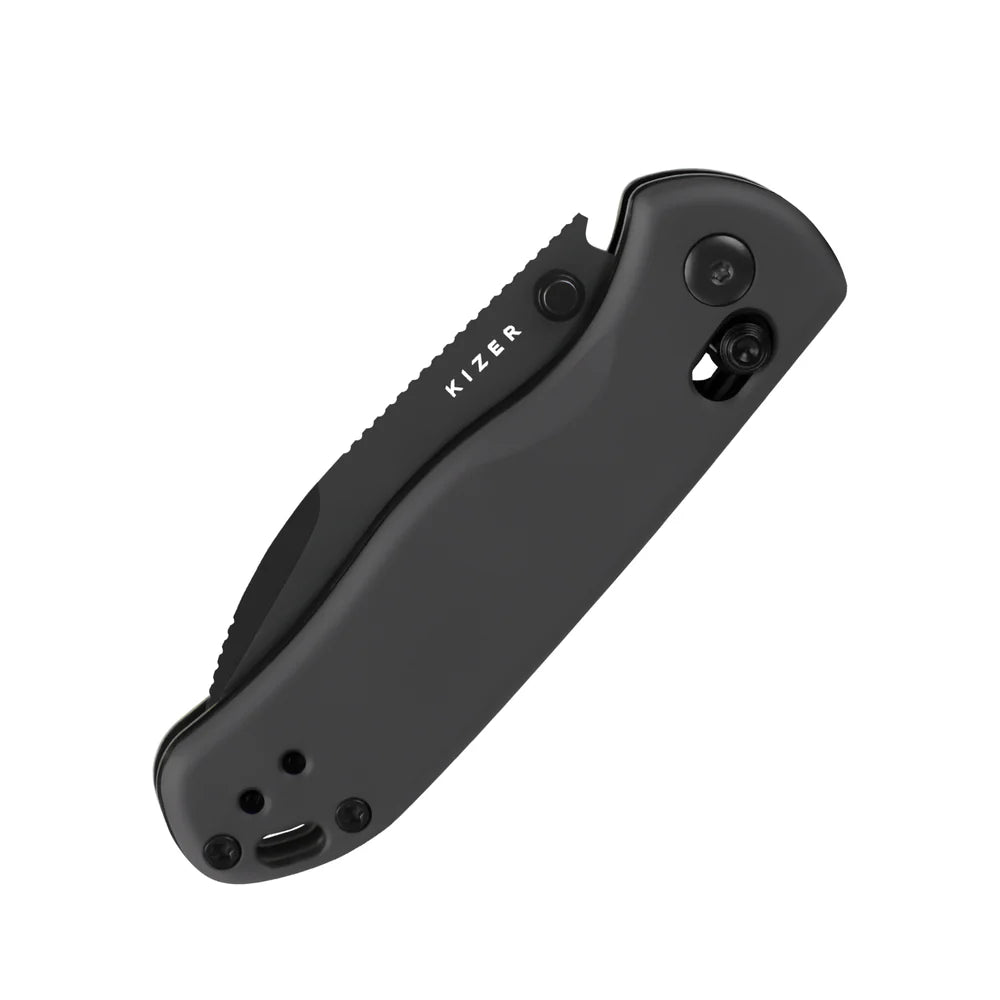 Kizer Drop Bear 2 Button-Lock 2.96" Nitro-V Matte DLC Black Aluminium Folding Knife V3619.2KD2