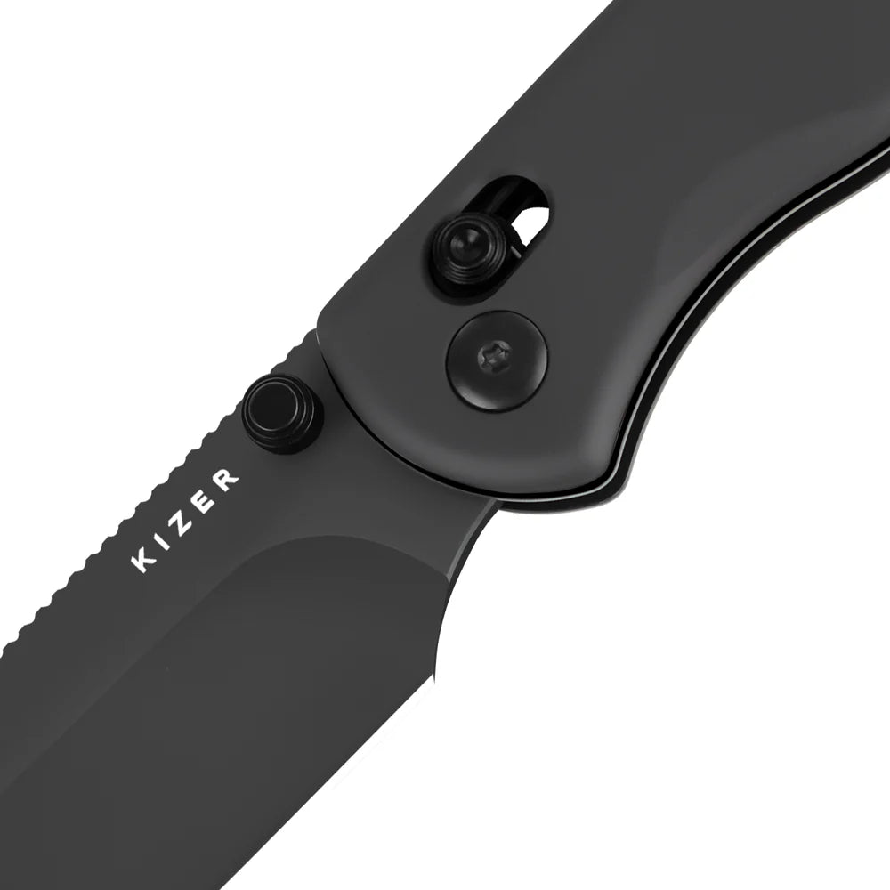 Kizer Drop Bear 2 Button-Lock 2.96" Nitro-V Matte DLC Black Aluminium Folding Knife V3619.2KD2