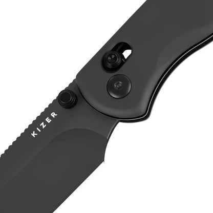 Kizer Drop Bear 2 Button-Lock 2.96" Nitro-V Matte DLC Black Aluminium Folding Knife V3619.2KD2