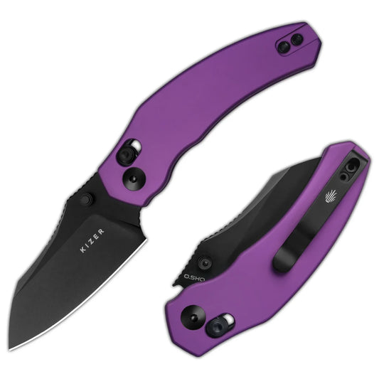 Kizer Mini Bulldog Clutch-Lock 2.51" Nitro-V Black PVD Purple Aluminium Folding Knife V3672SA1