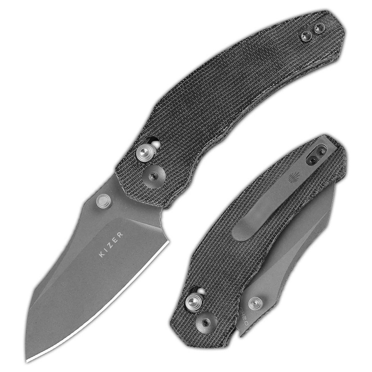 Kizer Mini Bulldog Clutch-Lock 2.51" Nitro-V Gray Stonewashed Black Micarta Folding Knife V3672SA2
