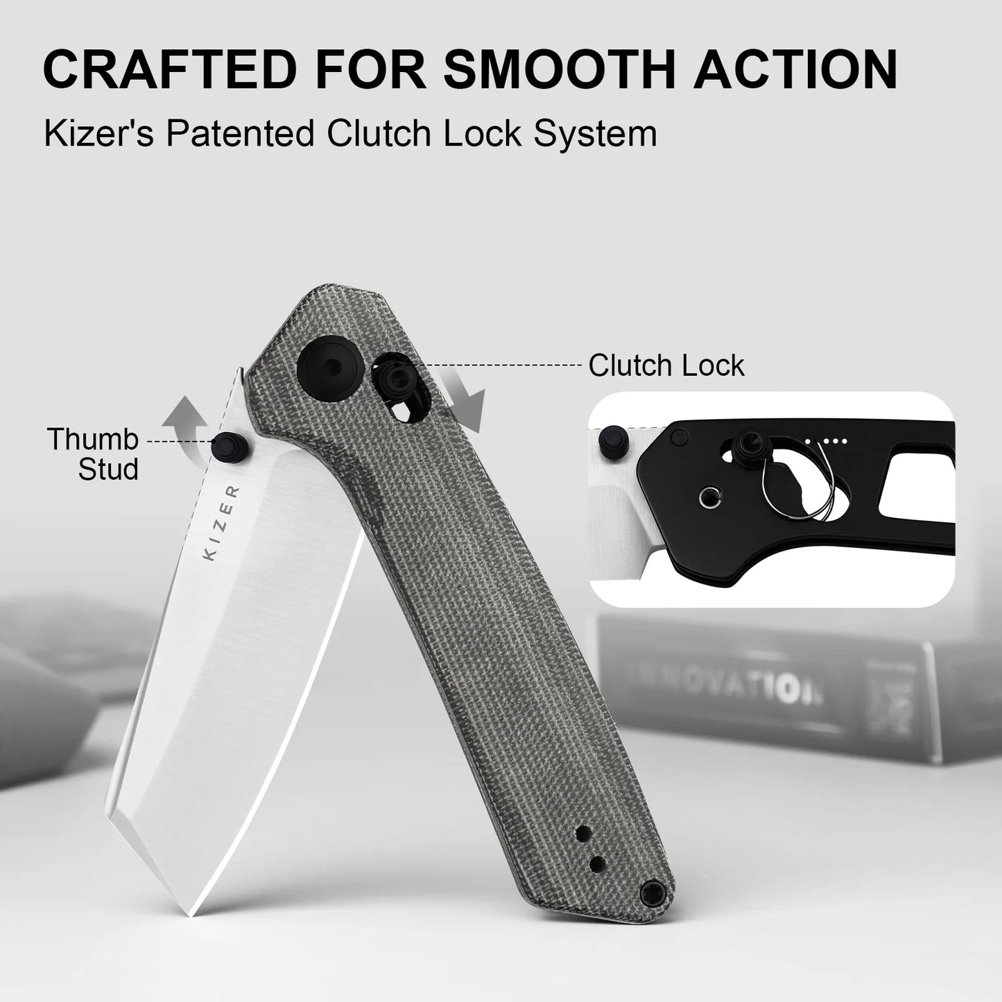 Kizer Madrac Clutch-Lock 3.06" Nitro-V Norplex UltreX Micarta Folding Knife V3693A3