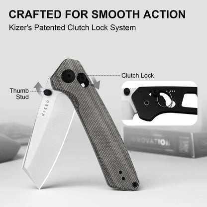 Kizer Madrac Clutch-Lock 3.06" Nitro-V Norplex UltreX Micarta Folding Knife V3693A3