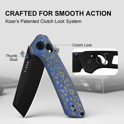 Kizer Madrac Clutch-Lock 3.06" Nitro-V Blue Vortex Micarta Folding Knife V3693A4