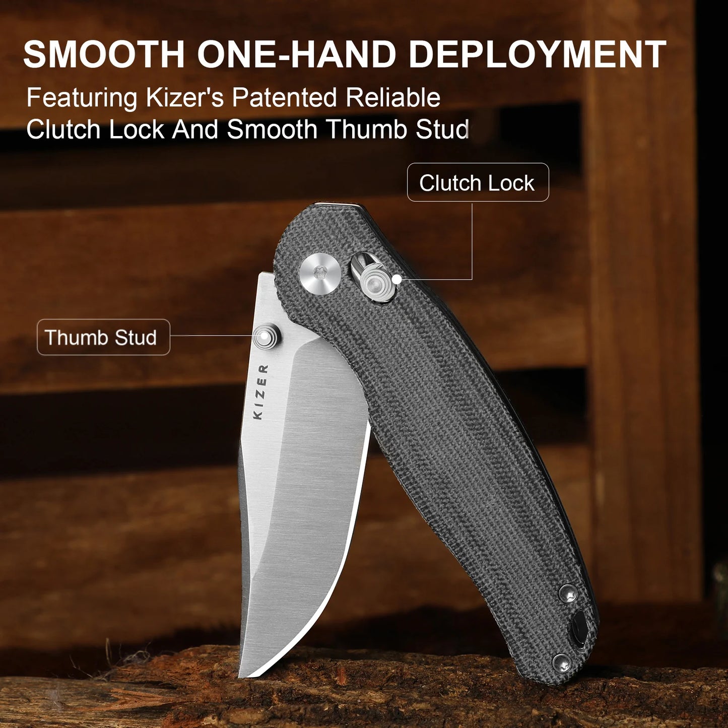 Kizer Phoca 2.9" AEB-L Norplex UltreX Micarta Clutch-Lock Folding Knife V3780A3