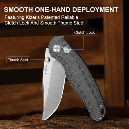 Kizer Phoca 2.9" AEB-L Norplex UltreX Micarta Clutch-Lock Folding Knife V3780A3