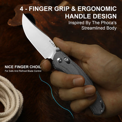 Kizer Phoca 2.9" AEB-L Norplex UltreX Micarta Clutch-Lock Folding Knife V3780A3