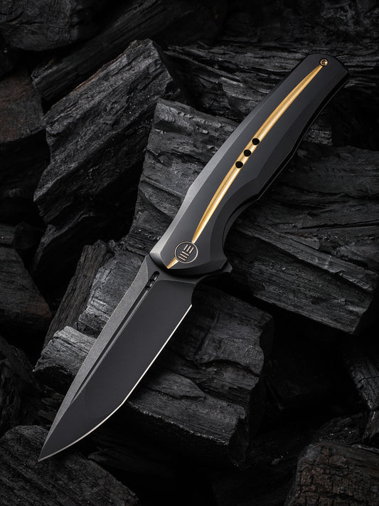 WE 601X Limited Edition 3.82" CPM 20CV Black Titanium Golden Groove Folding Knife WE01J-1