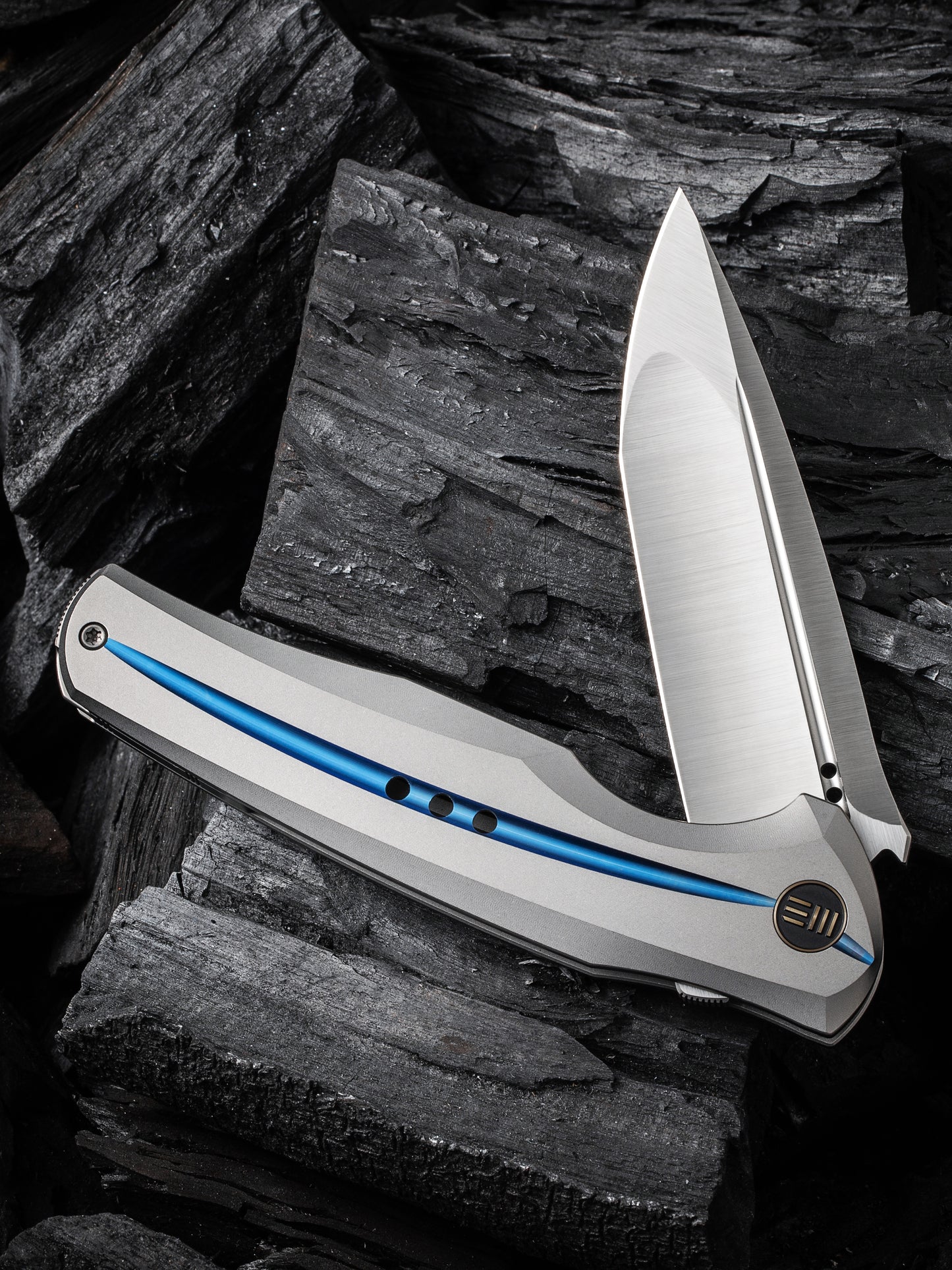 WE 601X Limited Edition 3.82" CPM 20CV Gray Titanium Blue Groove Folding Knife WE01J-2