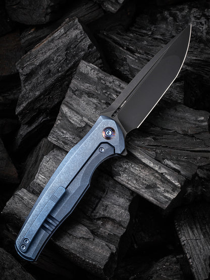 WE 601X Limited Edition 3.82" CPM 20CV Black/Blue Titanium Golden Groove Folding Knife WE01J-3
